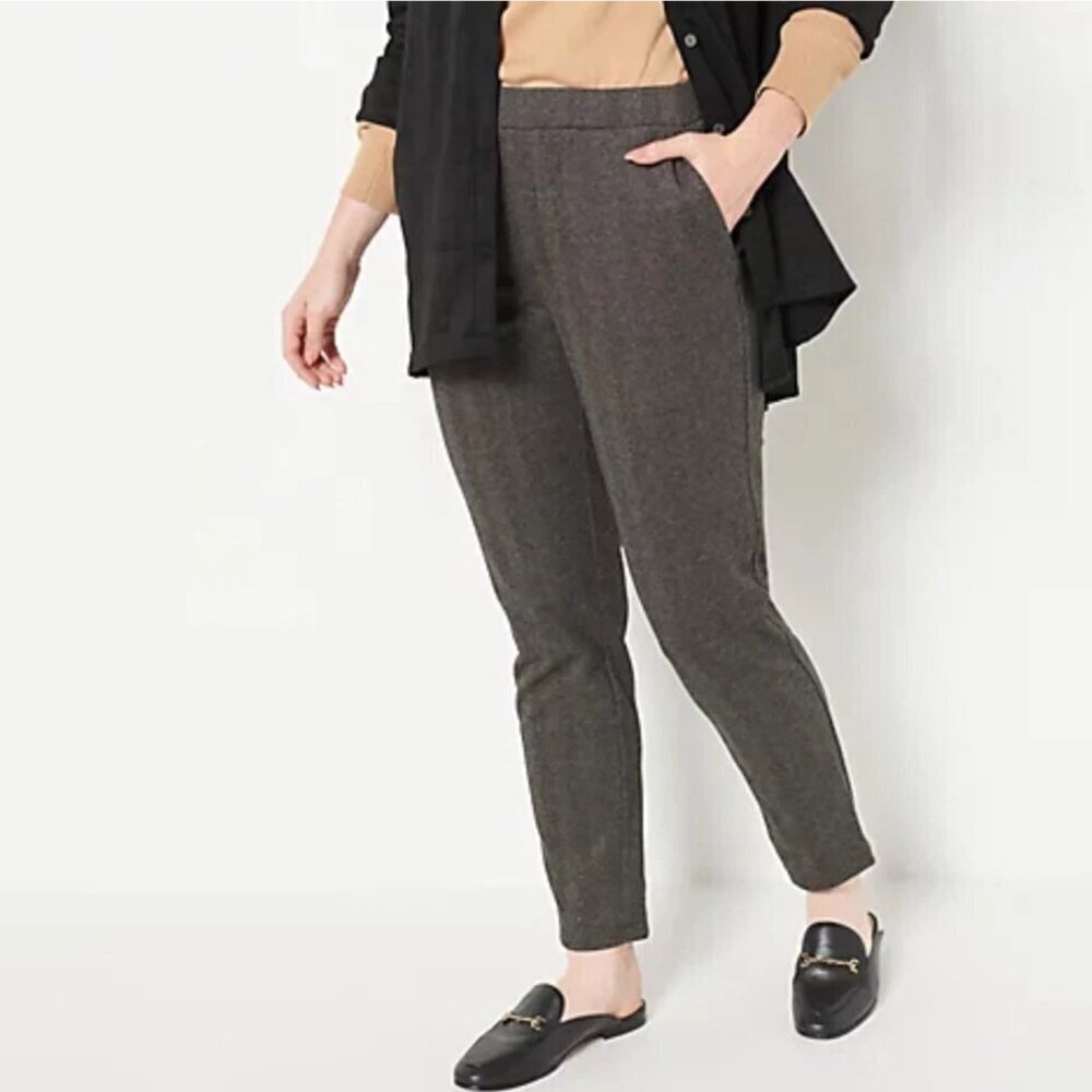 New Susan Graver Jacquard Knit Ankle Brown Herringbone Pants Size 5X Petite